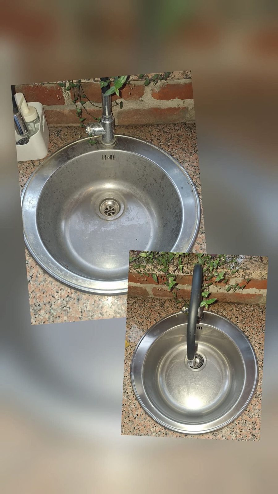 Okrugli inox sudoper prije i poslije čišćenja – uklonjen kamenac, poliran do sjaja